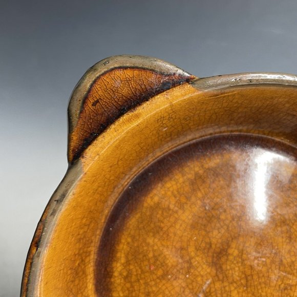 Antique Pottery Yellow Ware Glazed Handled Pie Plate Pan Primitive Glazed Rustic - Picture 8 of 16